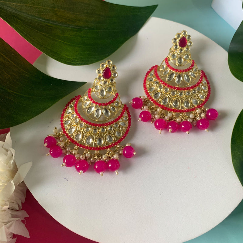 Pink Meenakari Chandbalis Earrings - South India Jewels